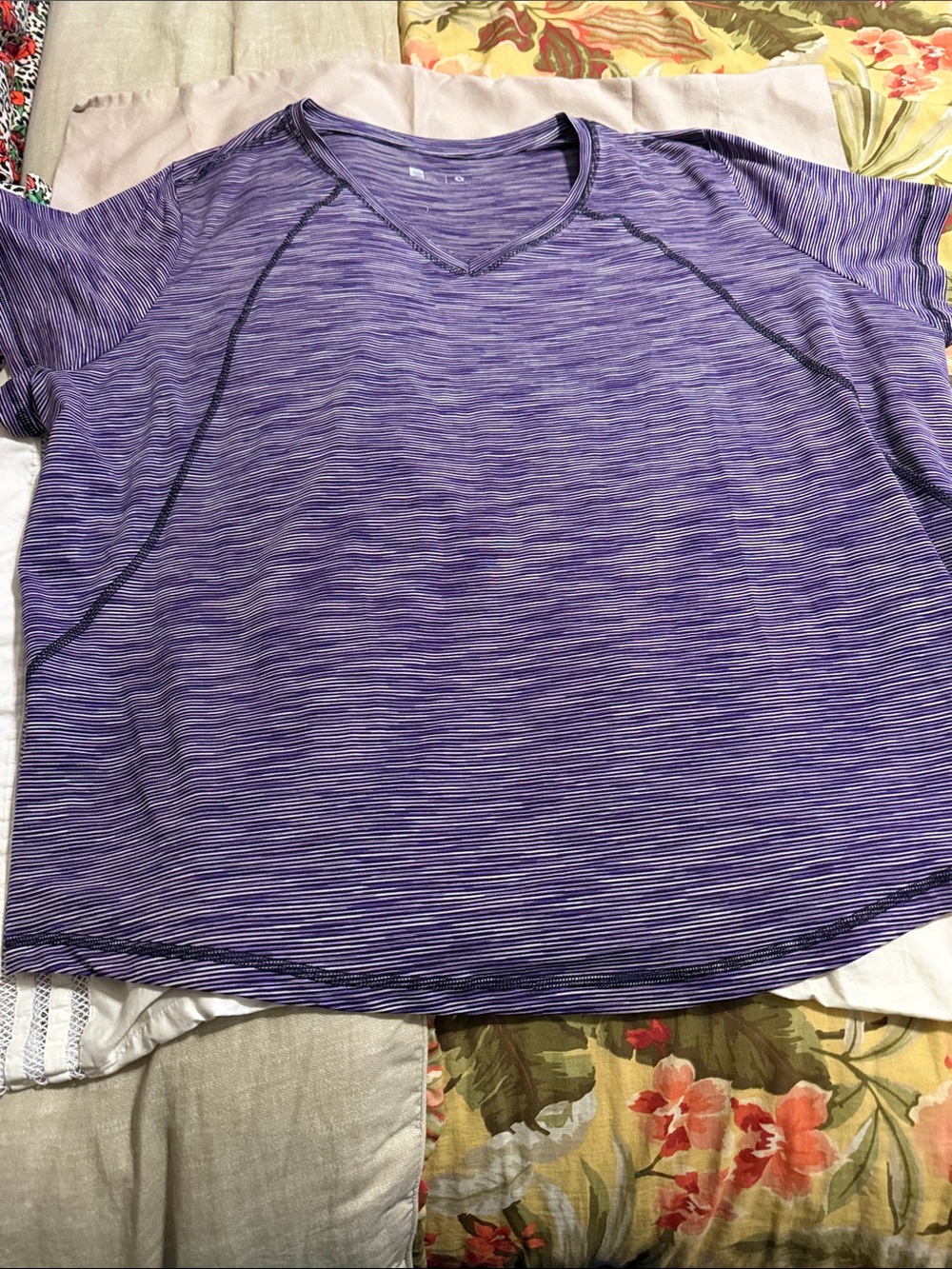 Xersion Purple Space-Dye Short Sleeve V-Neck Active Tee